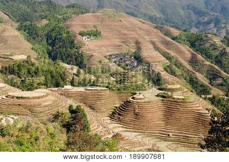 Ancient beautiful rice terraces of Longsheng near Guilin Guanxi province China