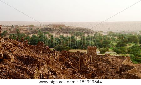 Ruins of Ouadane fortress in Sahara Mauritania