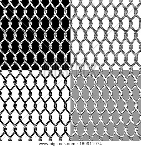 Set of black and white seamless patterns with ropes