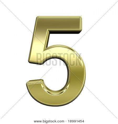 eine Ziffer aus glänzend gold Alphabet, isoliert auf weiss. Computer generierte Foto-3d-Rendering.