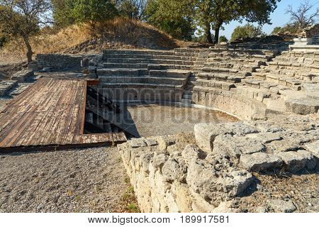 Odeion And Bouleuterion In Ancient City Troy. Turkey