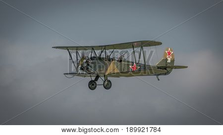 Biggleswade UK - 7th May 2017: Vintage Russian Polikarpov PO2 in flight