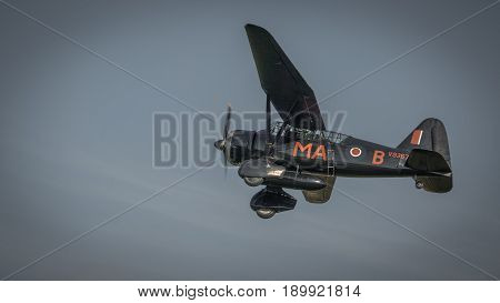 Biggleswade UK - 7th May 2017: Vintage Westland Lysander in flight