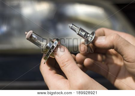 Types of automotive light bulbs H1, H7