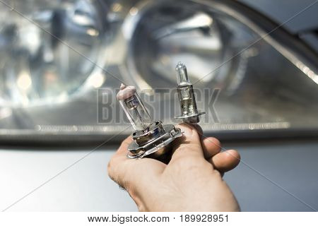 The mechanic chooses an H1 or H7 bulb