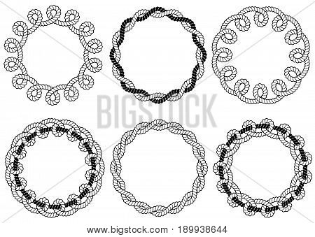 Set of six monochrome vector frames with ropes
