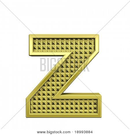 Una minuscolo lettera dal set alfabeto oro zigrinata, isolata on white. Computer generated foto 3D
