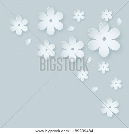 Paper flower background. Vector illustration on light gray blue