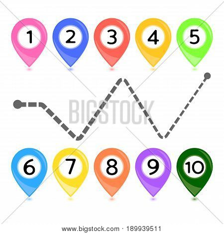 Rainbow colors vector map point markers on white