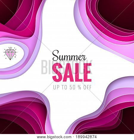 Paper cut concept. Paper carve abstract background for card, banner, brochure or flyer design in ponk, magenta, purple colors