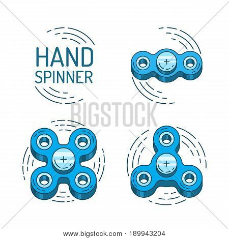 Hand spinner vector logo in a flat style. Several types of spinners icons,