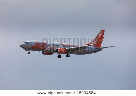 Arecife, Spain - April, 16 2017: Boeing 737-800 Of Jet2 With The Registration G-gdfx Landing At Lanz