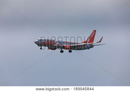 Arecife, Spain - April, 16 2017: Boeing 737-800 Of Jet2 With The Registration G-gdfx Landing At Lanz