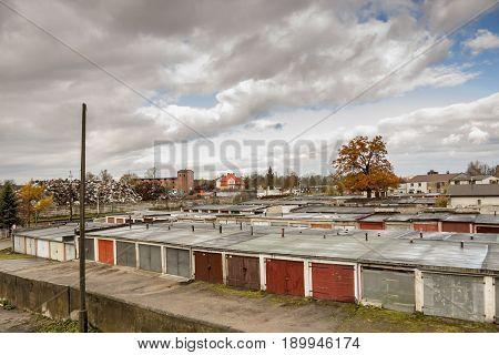 Old garages in line - Poland Europe.
