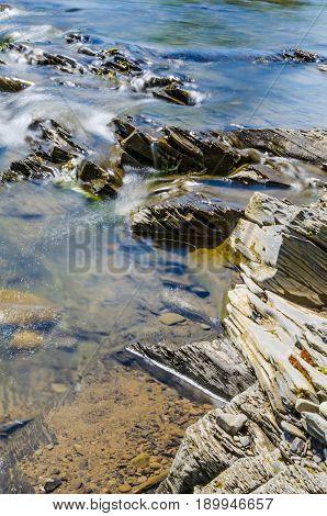 Background Of Carpathian Mountain River With Long Exposure