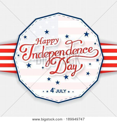 USA Happy Independence day lettering greeting card. Vector illustration with flag, balloon, star for congratulation american