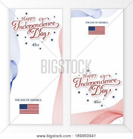 USA Happy Independence day lettering greeting card. Vector illustration with flag, balloon, star for congratulation american