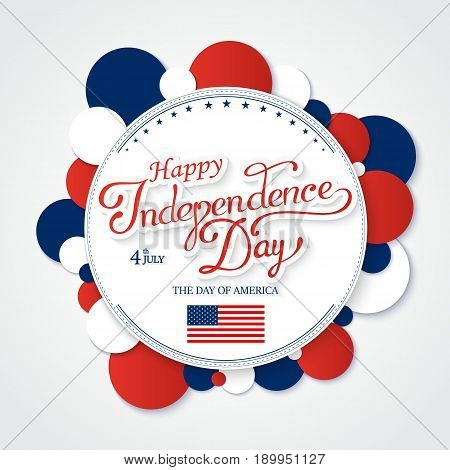 USA Happy Independence day lettering greeting card. Vector illustration with flag, balloon, star for congratulation american