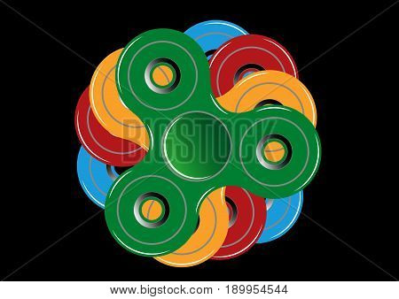 Fidget spinner icon - toy for stress relief and improvement of attention span. Filled multicolor