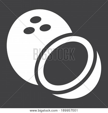 Coconut solid icon, fruit and tropical, vector graphics, a glyph pattern on a black background, eps 10.