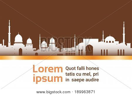 Muslim Cityscape Nabawi Mosque Building Religion Flat Vector Illustration