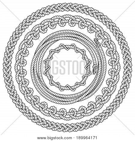 Set of black and white vector frames with ropes