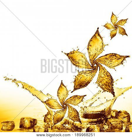 flower made of water splash of yellow color. 3d rendering