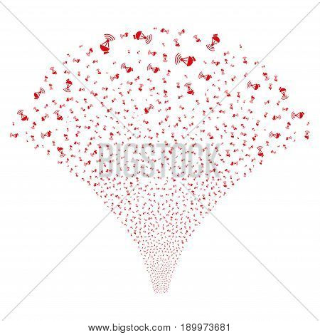 Source stream of radio transmitter symbols. Vector illustration style is flat red iconic symbols on a white background. Object source created from random design elements.