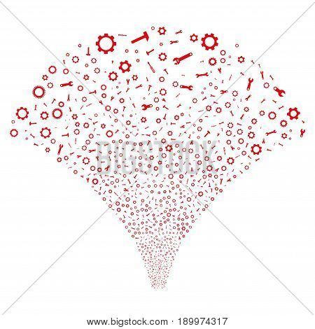 Source of setup tools symbols. Vector illustration style is flat red iconic symbols on a white background. Object fountain done from random design elements.
