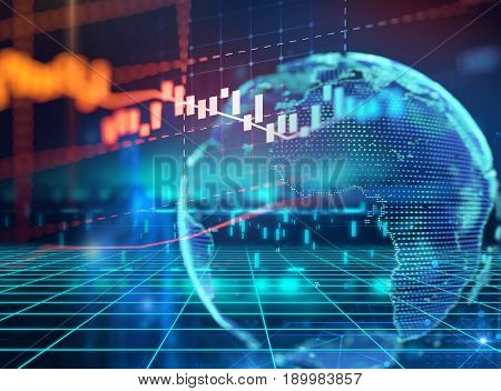 Technical Financial Graph On Digital Earth 3D Illustration