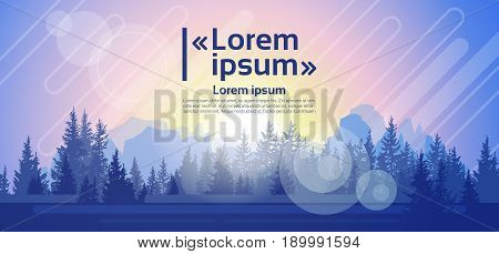 Silhouette Summer Landscape Mountain Forest Sky Woods Flat Vector Illustration
