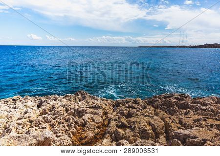 Beautiful Sea Shore In Cyprus. A View Of A Sea Shore In Kavo Greko Nenar Aiya Napa, Cyprus