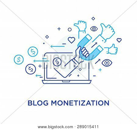 Shake Hands Blog Monetisation. Virtual Communication Smartphone. Cooperation Interaction. Vector Ill
