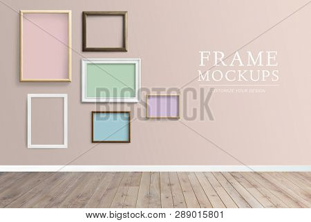 Various frame mockups against a pink wall