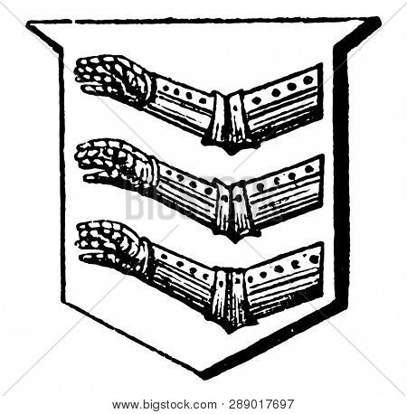 Vambraced have Armour for the arms, vintage line drawing or engraving illustration.