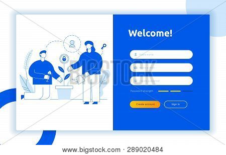 Login Ui Ux Design Concept And Illustration With Big Modern People, Privacy Icons, Inputs, Forms. Ve