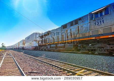 Freight Train Bnsf Railway Companies On A Sunny Day In Arizona.