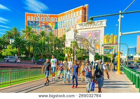 Main Street Of Las Vegas Is The Strip. Casino, Hotel And Resort Treasure Island.