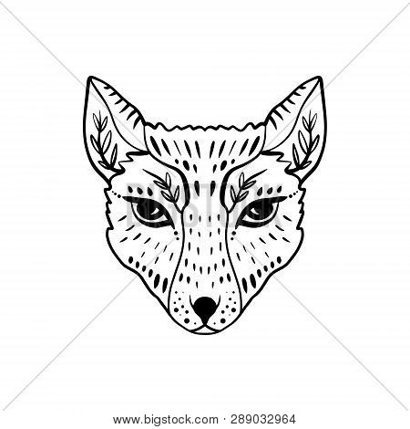 Beautiful Girl Fox Face, Boho Hippie Illustration. Portrait With Ornament. Northen Style, Sticker