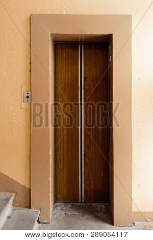 Old Elevator With Grungy Pattern In A Soviet Building In Post-soviet Riga, Latvia