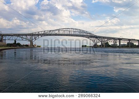 The Twin Spans Of The Blue Water Bridge Are The Link Between Port Huron, Michigan And Sarnia, Ontari