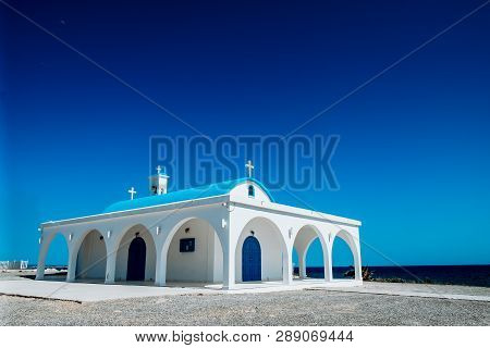 A White Chapel On A Cliffs Of Kavo Greko Near Aiya Napa, Cyprus
