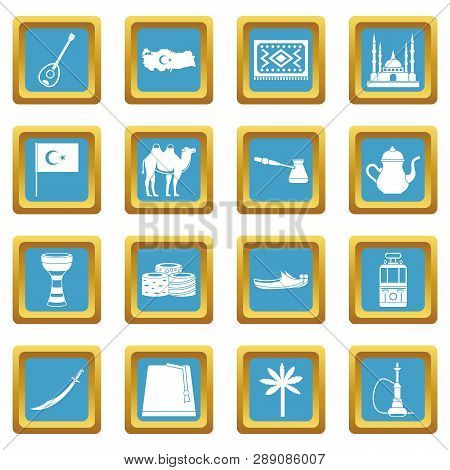 Turkey Travel Icons Set In Azur Color Isolated Illustration For Web And Any Design