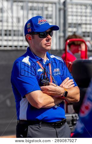 March 09, 2019 - St. Petersburg, Florida, USA: Team manager, Larry Foyt, watches a practice session for the Firestone Grand Prix of St. Petersburg