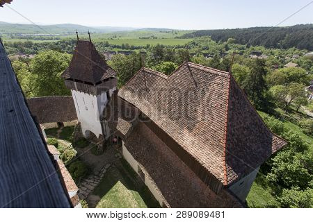 Viscri, Romania - April 29, 2018: Viscri Fortified Town View In A Spring Day