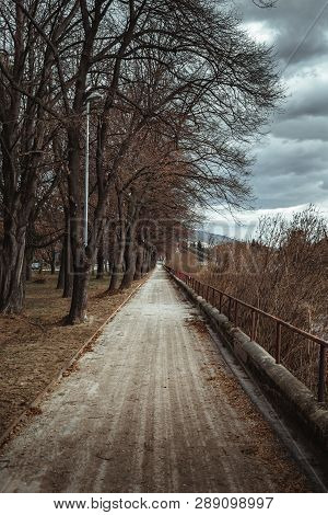 Image - City In Slovakia (nitra) With Nitra River With Bridge On Background - Stormy Weather. Photo