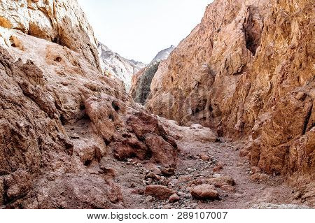 Entrance To Closed Canyon In The Hiking Trail In The Desert Region Of Sinai Peninsula, Egypt. Rocks