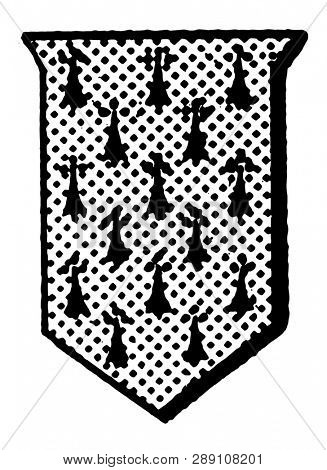 Erminois Shield Fur is a shield or escutcheon emblazoned, vintage line drawing or engraving illustration.