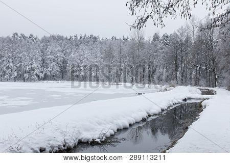 Bavarian Winter Landscape Next Next To Schwandorf, Charlottenhofer Weihergebiet