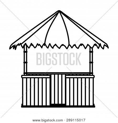 Line Straw Hut Nature Architecture Style Vector Illustration